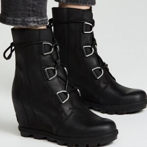 Sorel Joan Of Arctic Wedge II Black Leather Boots Size 10